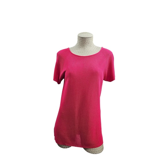 Armani Collezioni 10 Knit Top Short Sleeve Boat‎ Neck Hot Pink Mesh Italian $400